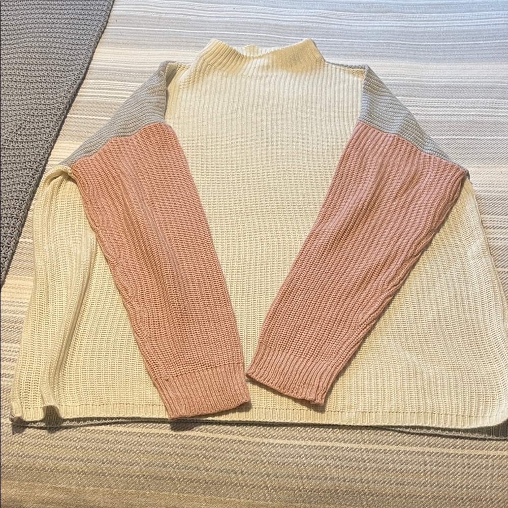 Long Tall Sally Cream mock neck color block Sweater